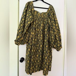 Batsheva Yellow and Black Floral Midi Dress